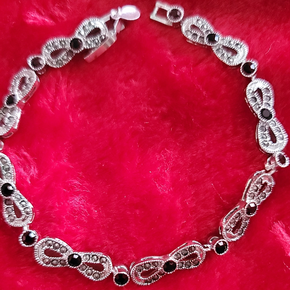 Premier Designs Silver-Tone Bracelet with Black Stones